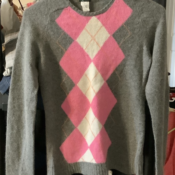 J. Crew Gray and Pink Argyle Sweater - Picture 1 of 8